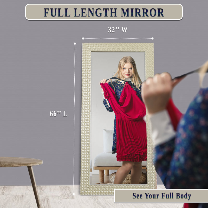 Everly Quinn Beaded Floor Mirror, Full Length Wall Mirror for Bedroom